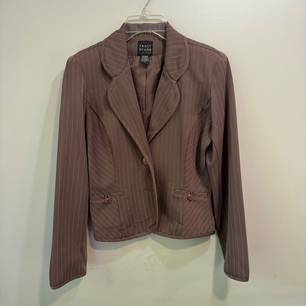 Tracy Evans Limited‎ Mauve Brown Pinstripe Blazer Jacket Size 7 9917415 Vintage